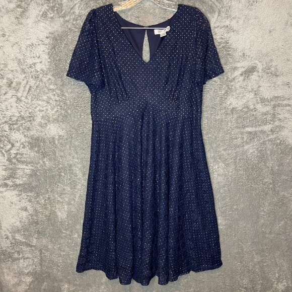 Motherhood Maternity Women Lace Flutter Sleeve Fit Flare Flutter Swing M Blue - Picture 1 of 13